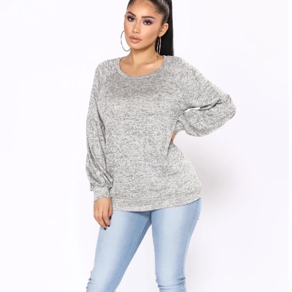 Fashion Nova Sweaters - Fashion Nova Still Stuck On You Long Sleeve Top - Heather Grey